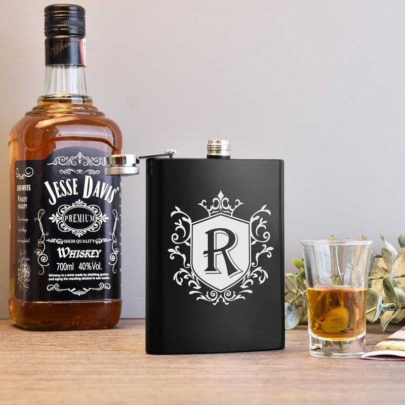 Ugiftcorner Flask for Men with Initials Engraved Stainless Steel Whiskey Hip Flasks for Liquor with Funnel 8 OZ Monogrammed Groomsmen Gifts Personalized Christmas Birthday Dad Gifts for Him Letter R - Image 4